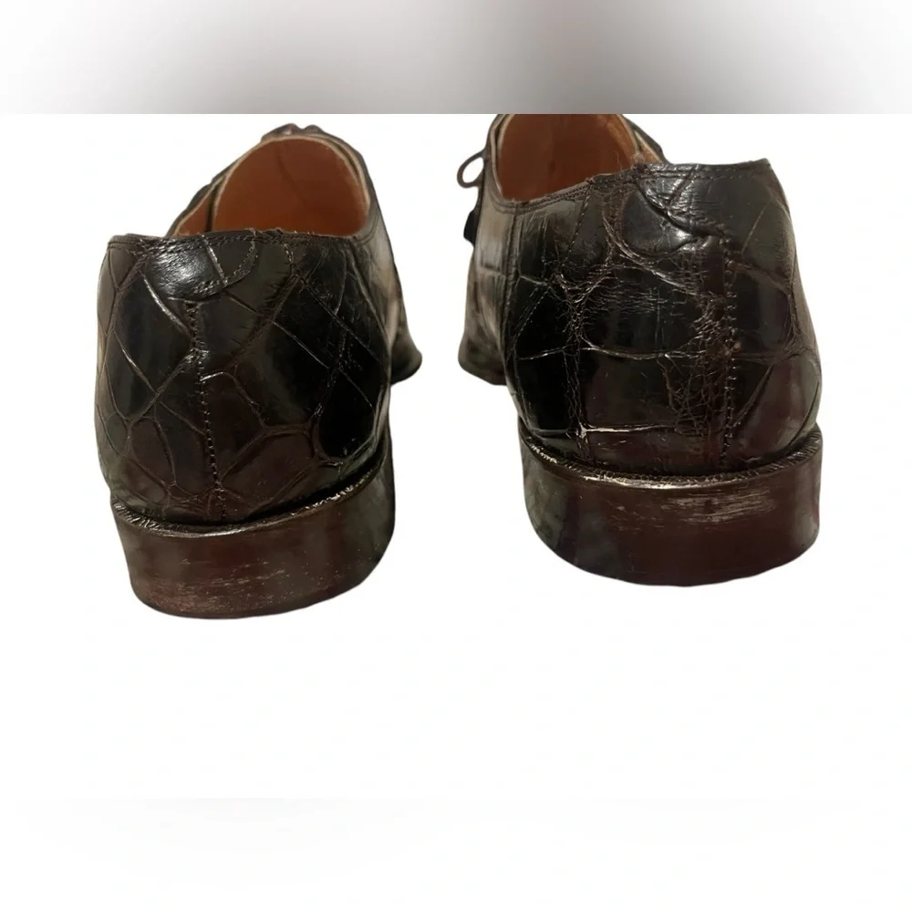 Mauri Alligator Skin Lace-Up Dark Brown Oxford Shoes US 9 Handmade Italy